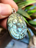 Labradorite Floral Carving Pendant with 925 Silver Loop - A Fusion of Artistry in Gemstone & Serenity in Silver