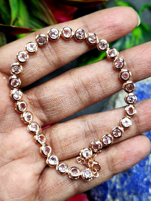 Pink Tourmaline Bracelet in 925 Silver with Pink Gold Rhodium Plating - A Symphony of Elegance and Grace