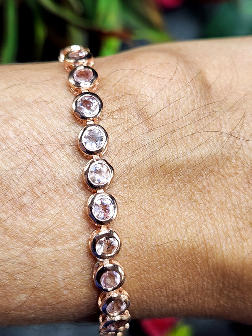 Pink Tourmaline Bracelet in 925 Silver with Pink Gold Rhodium Plating - A Symphony of Elegance and Grace