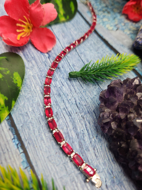 Ruby Bracelet in 925 Silver with Rhodium Plating - Radiant Beauty and Timeless Elegance