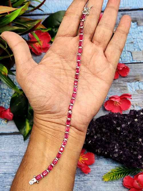 Ruby Bracelet in 925 Silver with Rhodium Plating - Radiant Beauty and Timeless Elegance