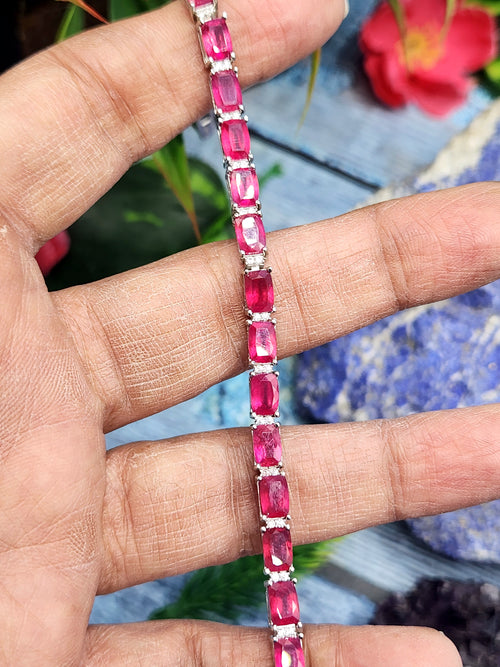 Ruby Bracelet in 925 Silver with Rhodium Plating - Radiant Beauty and Timeless Elegance