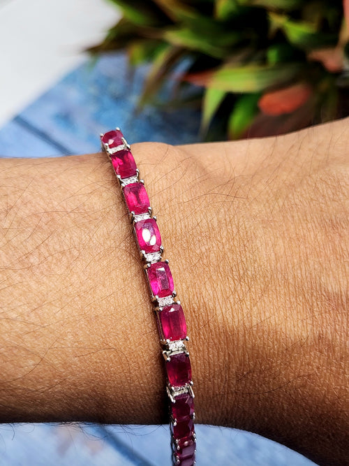 Ruby Bracelet in 925 Silver with Rhodium Plating - Radiant Beauty and Timeless Elegance