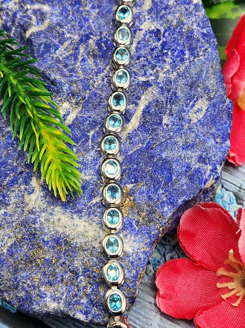 Blue Apatite Bracelet in 925 Silver with Rhodium Plating - A Luminous Tale of Inner Harmony