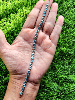 Blue Apatite Bracelet in 925 Silver with Rhodium Plating - A Luminous Tale of Inner Harmony