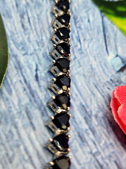 Blue Sapphire Bracelet in 925 Silver with Rhodium Plating - A Regal Symphony of Elegance and Wisdom