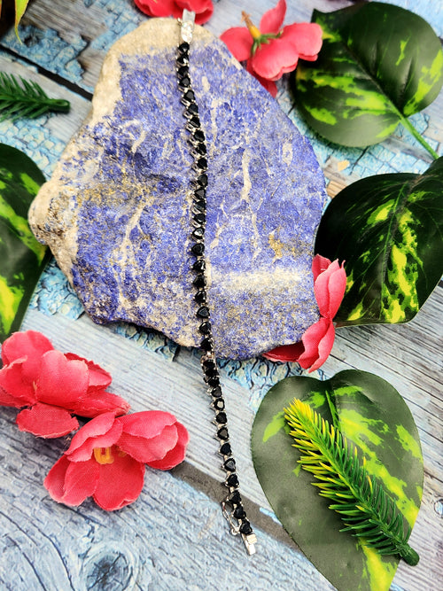 Blue Sapphire Bracelet in 925 Silver with Rhodium Plating - A Regal Symphony of Elegance and Wisdom