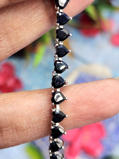 Blue Sapphire Bracelet in 925 Silver with Rhodium Plating - A Regal Symphony of Elegance and Wisdom
