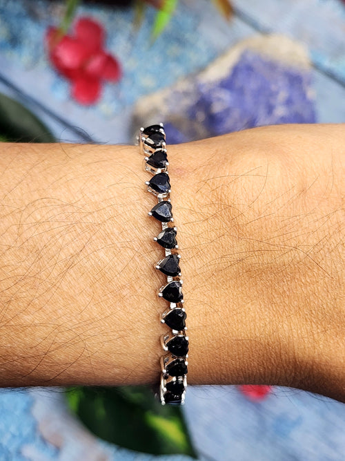 Blue Sapphire Bracelet in 925 Silver with Rhodium Plating - A Regal Symphony of Elegance and Wisdom