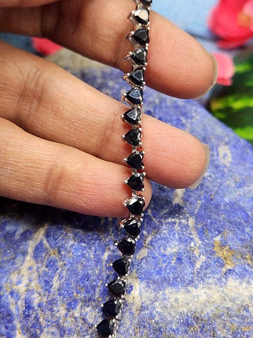Blue Sapphire Bracelet in 925 Silver with Rhodium Plating - A Regal Symphony of Elegance and Wisdom