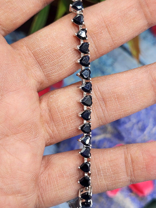 Blue Sapphire Bracelet in 925 Silver with Rhodium Plating - A Regal Symphony of Elegance and Wisdom