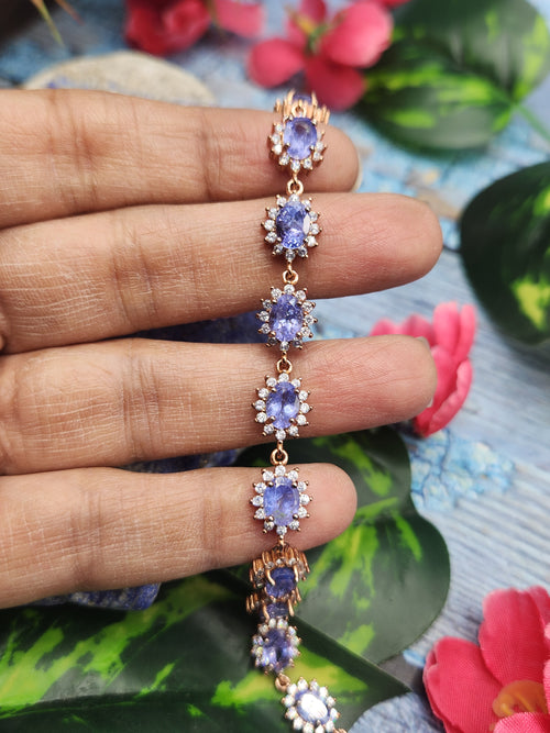 Tanzanite Bracelet in 925 Silver with Pink Gold Rhodium Plating and CZ Embellishments - A Harmonious Symphony of Rarity and Elegance