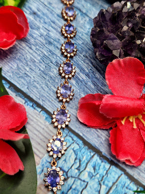 Tanzanite Bracelet in 925 Silver with Pink Gold Rhodium Plating and CZ Embellishments - A Harmonious Symphony of Rarity and Elegance