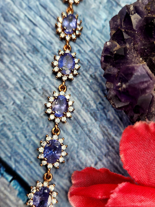 Tanzanite Bracelet in 925 Silver with Pink Gold Rhodium Plating and CZ Embellishments - A Harmonious Symphony of Rarity and Elegance