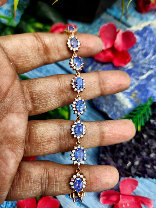 Tanzanite Bracelet in 925 Silver with Pink Gold Rhodium Plating and CZ Embellishments - A Harmonious Symphony of Rarity and Elegance