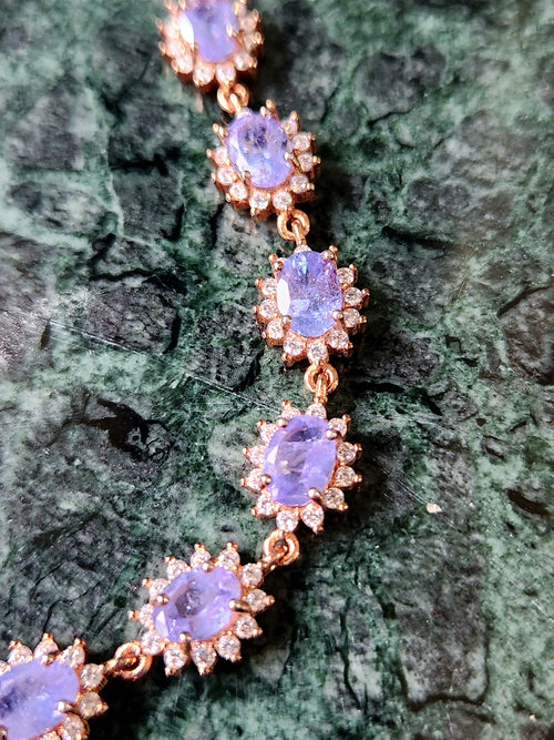 Tanzanite Bracelet in 925 Silver with Pink Gold Rhodium Plating and CZ Embellishments - A Harmonious Symphony of Rarity and Elegance