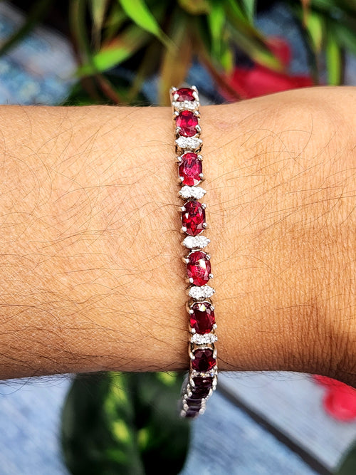 Ruby Bracelet made in 925 Silver with Rhodium Plating - A Timeless Expression of Passion and Elegance