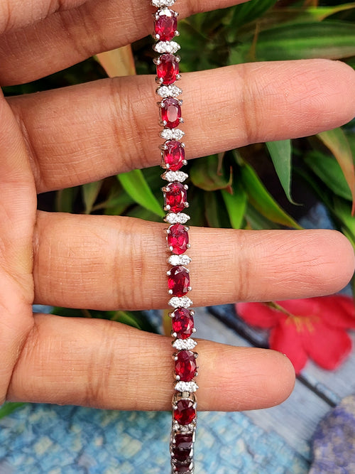 Ruby Bracelet made in 925 Silver with Rhodium Plating - A Timeless Expression of Passion and Elegance