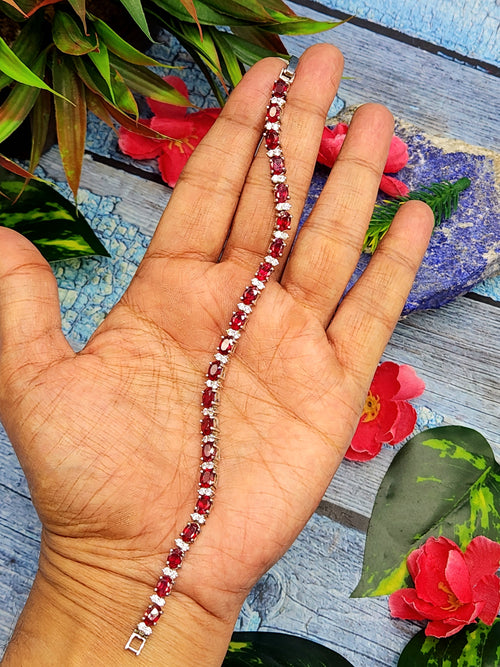 Ruby Bracelet made in 925 Silver with Rhodium Plating - A Timeless Expression of Passion and Elegance