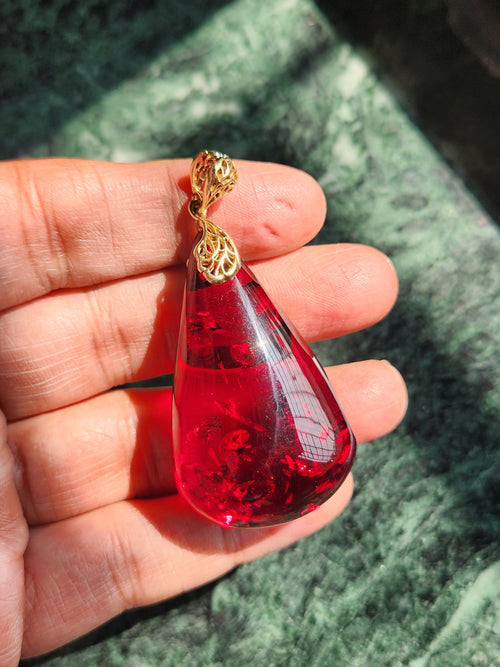 Red Amber Pendant in Rhodium Plated 925 Silver - A Symbol of Wellness and Affection