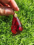 Red Amber Pendant in Rhodium Plated 925 Silver - A Symbol of Wellness and Affection