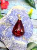 Red Amber Pendant in Rhodium Plated 925 Silver - A Symbol of Wellness and Affection