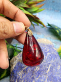 Red Amber Pendant in Rhodium Plated 925 Silver - A Symbol of Wellness and Affection