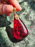 Red Amber Pendant in Rhodium Plated 925 Silver - A Symbol of Wellness and Affection