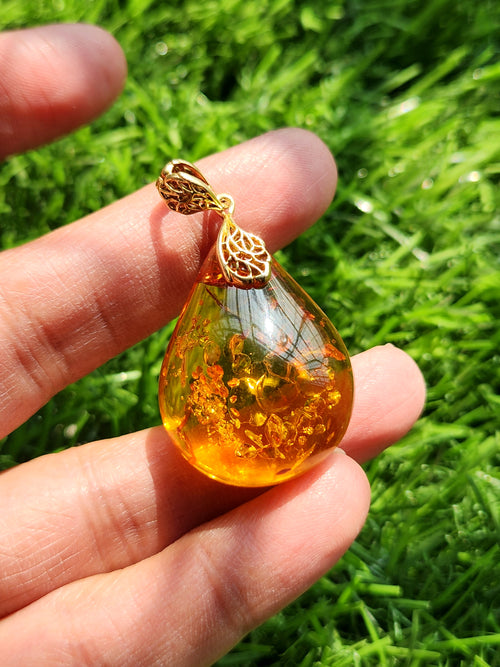 Yellow Amber Pendant in Rhodium-Plated 925 Silver - A Symbol of Vitality and Timeless Elegance