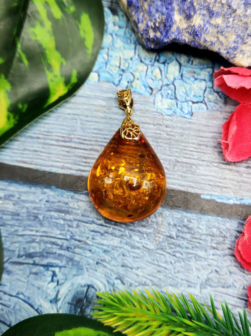 Yellow Amber Pendant in Rhodium-Plated 925 Silver - A Symbol of Vitality and Timeless Elegance