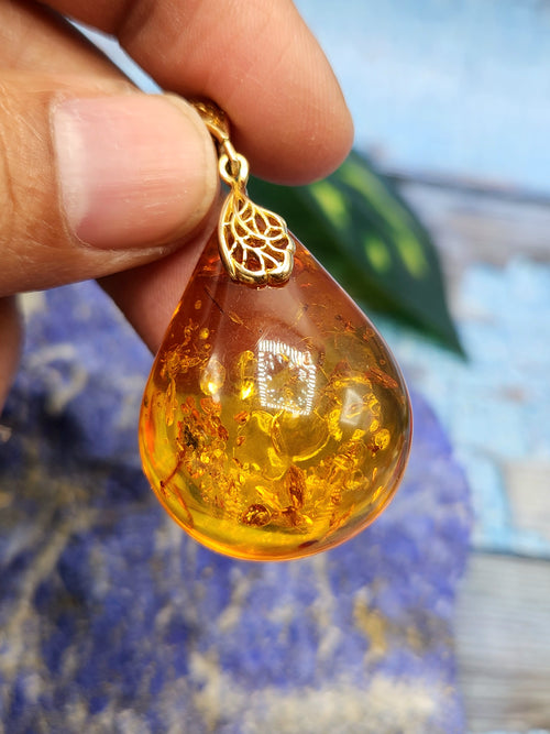 Yellow Amber Pendant in Rhodium-Plated 925 Silver - A Symbol of Vitality and Timeless Elegance