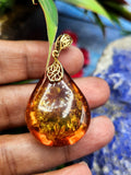 Yellow Amber Pendant in Rhodium-Plated 925 Silver - A Symbol of Vitality and Timeless Elegance