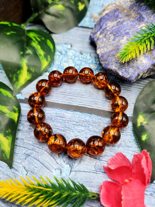 Natural Amber Bracelet - Embracing Wellness and Warmth in 13 mm Beads