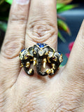 Three-Headed Elephant Finger Ring with Ruby and Blue Sapphire in Black Rhodium Plated 925 Silver - Embodying Strength and Harmony