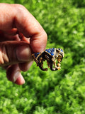 Three-Headed Elephant Finger Ring with Ruby and Blue Sapphire in Black Rhodium Plated 925 Silver - Embodying Strength and Harmony