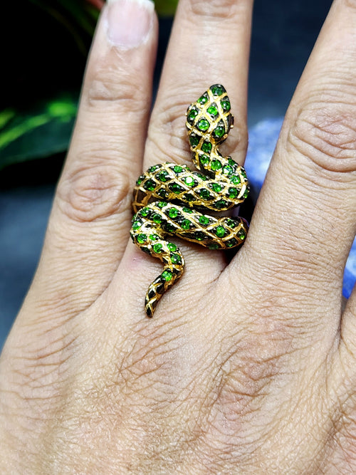 Tsavorite Snake Finger Ring in Black Rhodium Plated 925 Silver - Symbolizing Renewal and Vitality