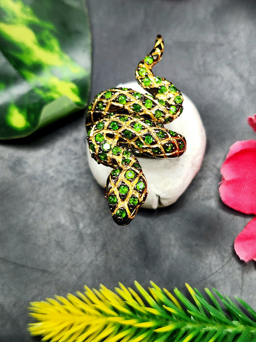 Tsavorite Snake Finger Ring in Black Rhodium Plated 925 Silver - Symbolizing Renewal and Vitality