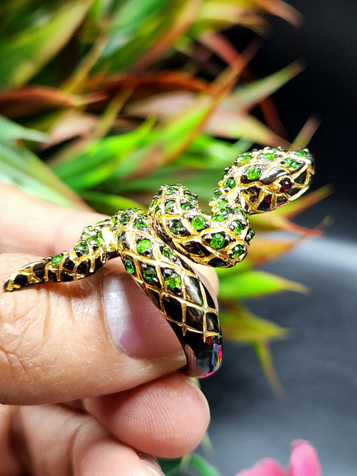 Tsavorite Snake Finger Ring in Black Rhodium Plated 925 Silver - Symbolizing Renewal and Vitality