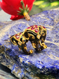 The Majestic Three-Headed Elephant Finger Ring: Garnet and Blue Sapphire Splendor in 925 silver black rhodium plated