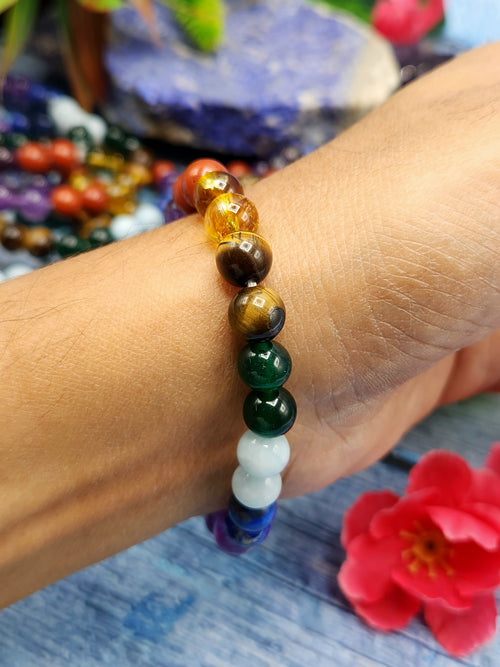 7 Chakra Bracelet with 8mm Beads - A Harmonious Journey to Balance and Enlightenment | ONE PIECE ONLY