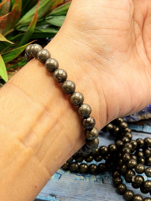 Pyrite Bracelet - Harnessing Vitality and Empowerment with the 8mm Bead Bracelet | ONE PIECE ONLY