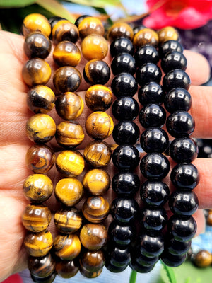 Tiger Eye and Black Obsidian Bracelet - A Unified Shield of Strength and Protection in Crystal Harmony