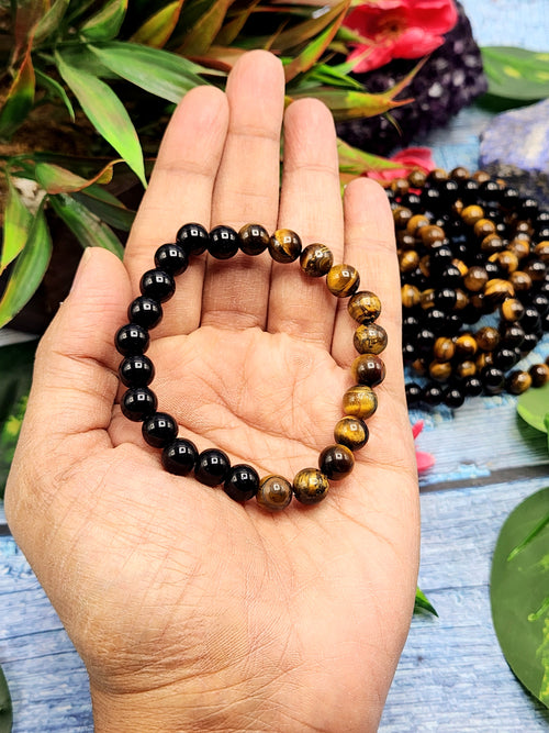 Tiger Eye and Black Obsidian Bracelet - A Unified Shield of Strength and Protection in Crystal Harmony