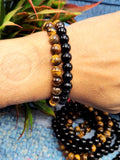 Tiger Eye and Black Obsidian Bracelet - A Unified Shield of Strength and Protection in Crystal Harmony