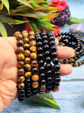 Tiger Eye and Black Obsidian Bracelet - A Unified Shield of Strength and Protection in Crystal Harmony