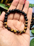 Tiger Eye and Black Obsidian Bracelet - A Unified Shield of Strength and Protection in Crystal Harmony