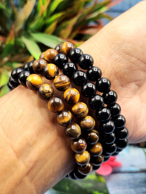 Tiger Eye and Black Obsidian Bracelet - A Unified Shield of Strength and Protection in Crystal Harmony