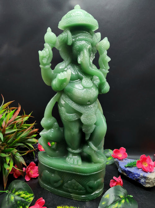 Ganesha Standing Idol in Australian Green Aventurine - The Radiant Guardian | Ganapati statue | Home Decor | Ganesh Murti | gift a ganesha