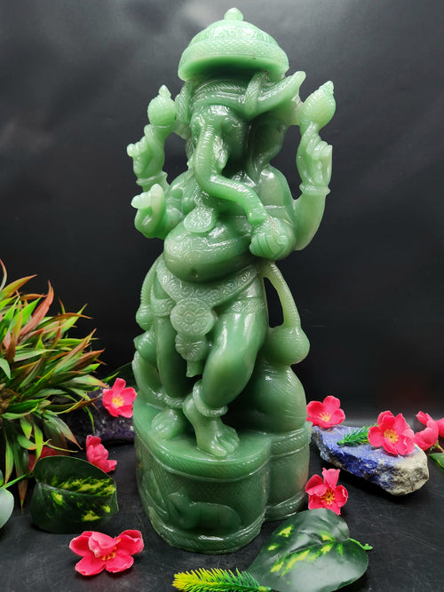 Ganesha Standing Idol in Australian Green Aventurine - The Radiant Guardian | Ganapati statue | Home Decor | Ganesh Murti | gift a ganesha