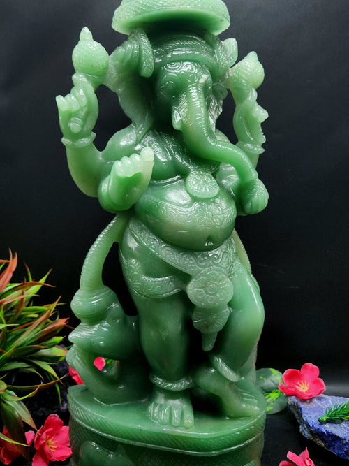 Ganesha Standing Idol in Australian Green Aventurine - The Radiant Guardian | Ganapati statue | Home Decor | Ganesh Murti | gift a ganesha